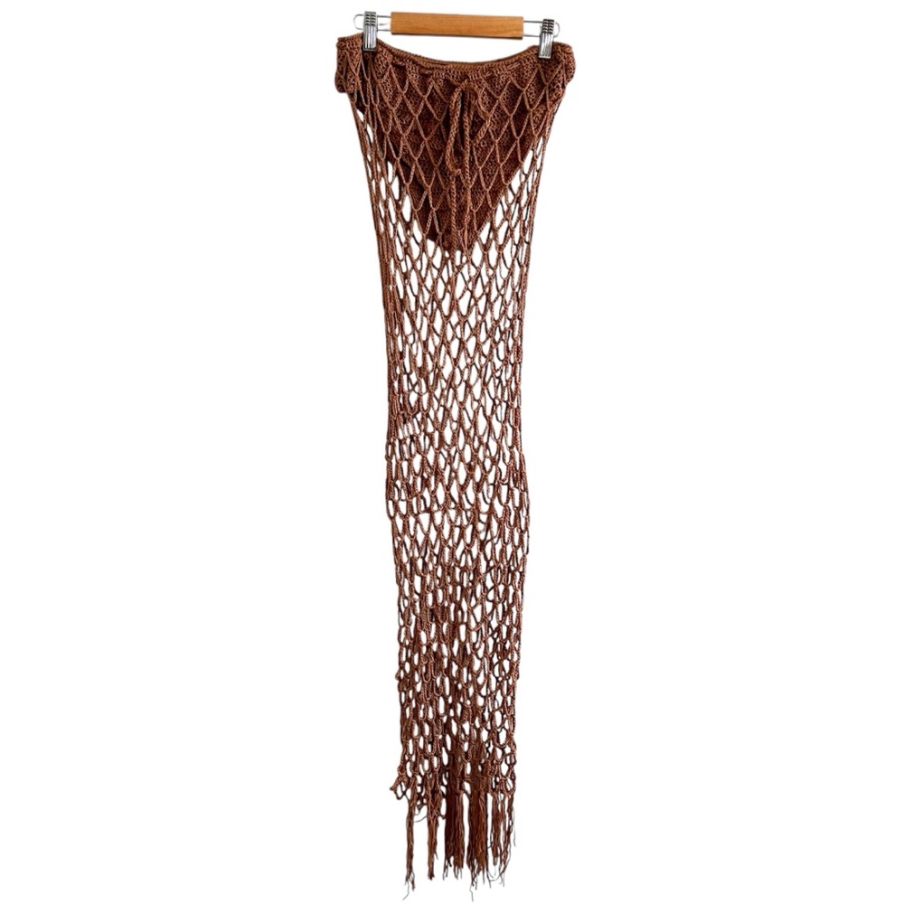 Julia By Love J Open Crochet Bikini Maxi Skirt Swim Cover Up Brown size Large